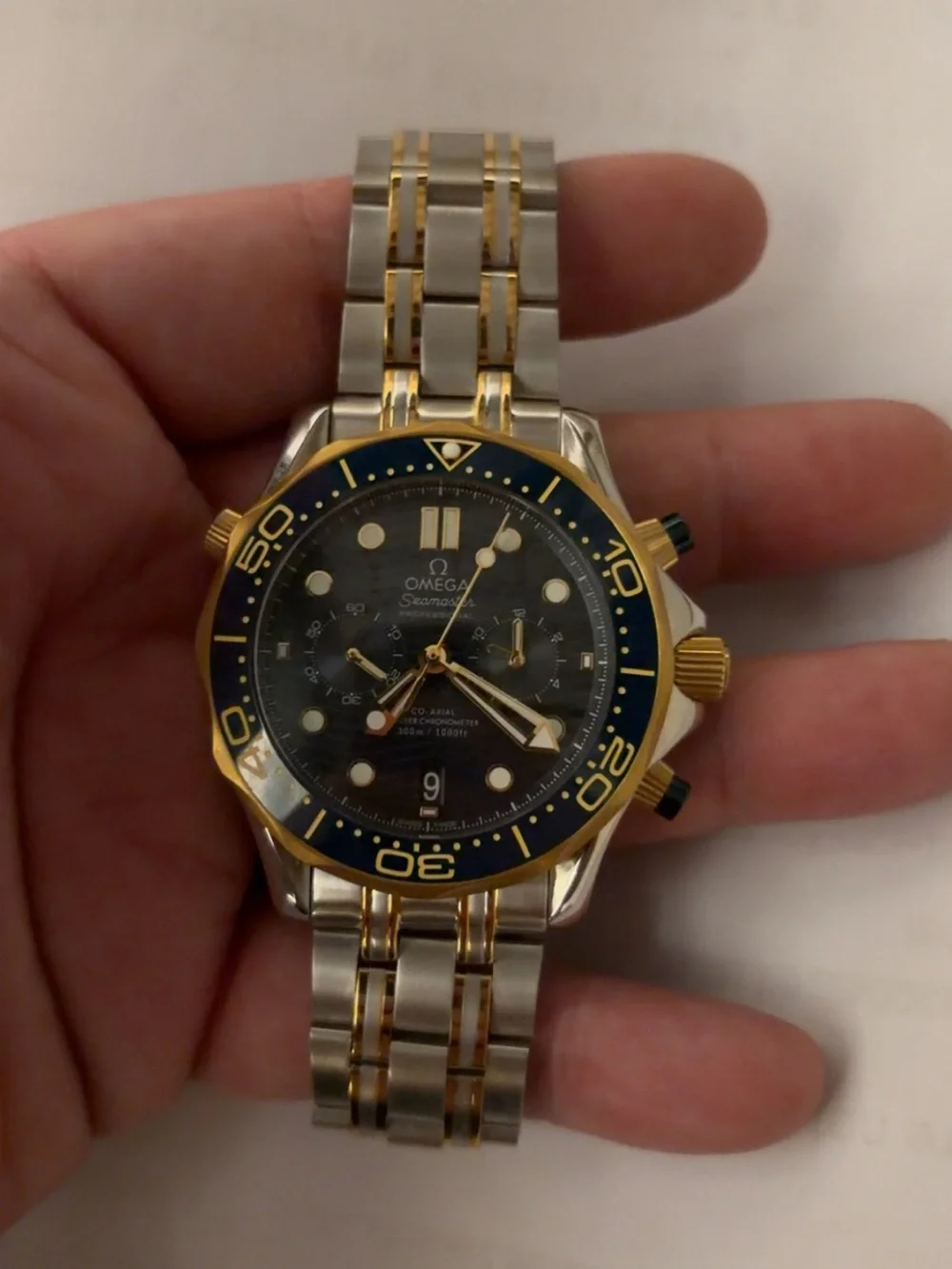Omega Two-Tone Blue and Gold Diver Chronograph Watch